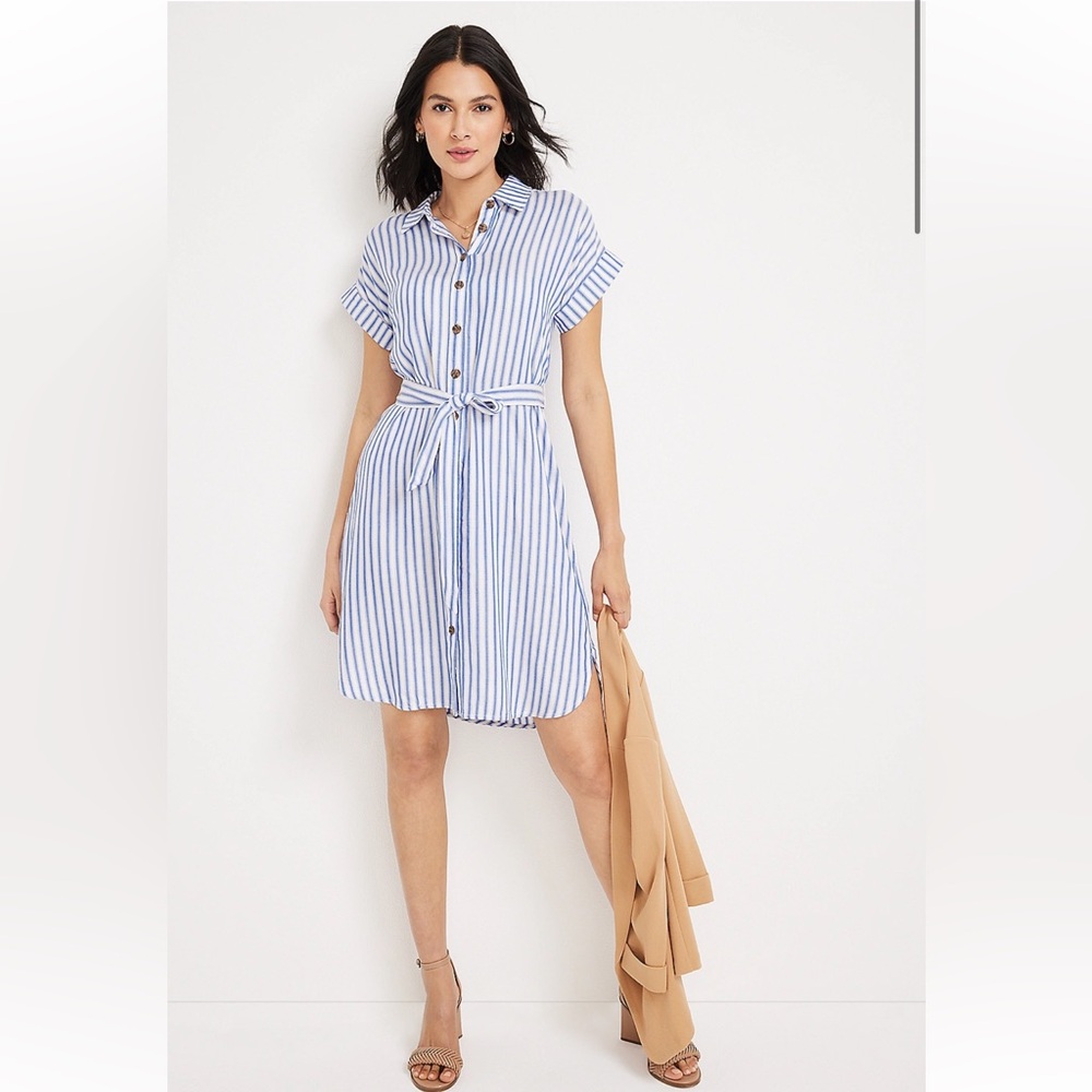 Blue Striped Shirt Dress